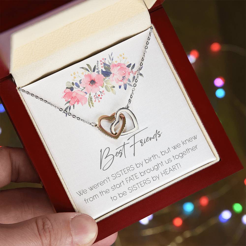 Best Friends Sister Interlocking Hearts Necklace Birthday Message Card Gift
