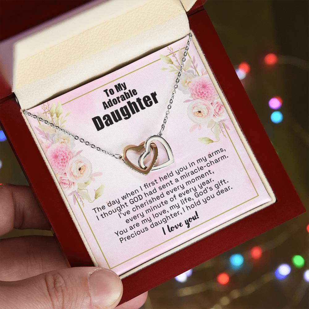 To My Adorable Daughter - I Hold Your Dear - Necklace Interlocking Hearts Necklace