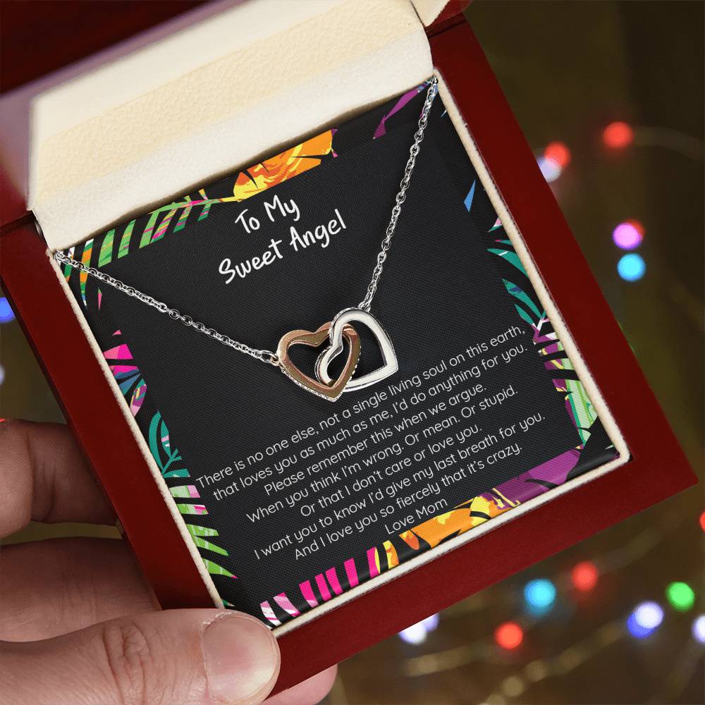 Teen Girl Sweet Angel From Mom Locked Hearts Necklace Interlocking Hearts Necklace