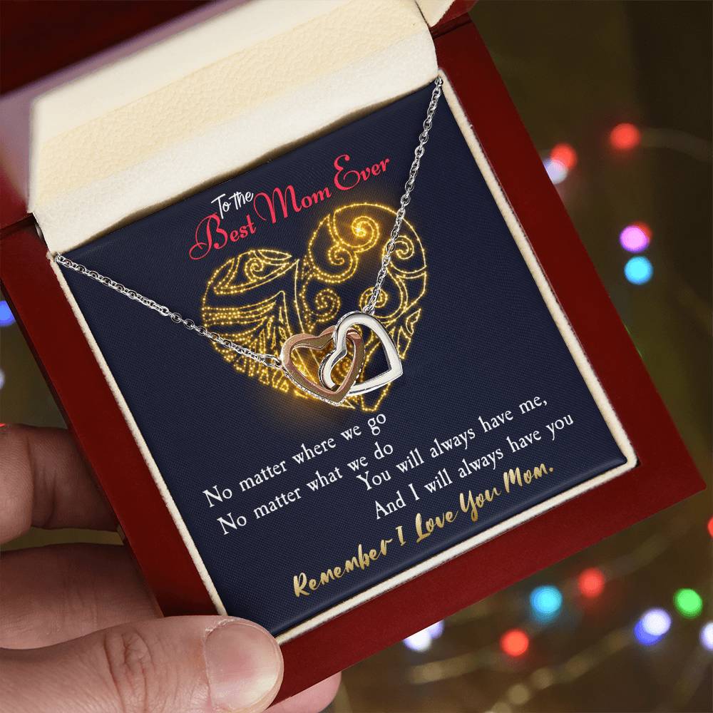 To The Best Mom Ever. Meaningful Present For Mother. Interlocking Hearts Necklace