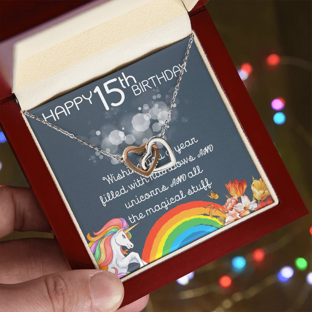 15Th Birthday Necklace Gifts For Girls Cute Unicorn 15 Years Old Girl Jewelry Gift For Daughter Niece Interlocking Necklace Xu246Il08 Interlocking Hearts Necklace