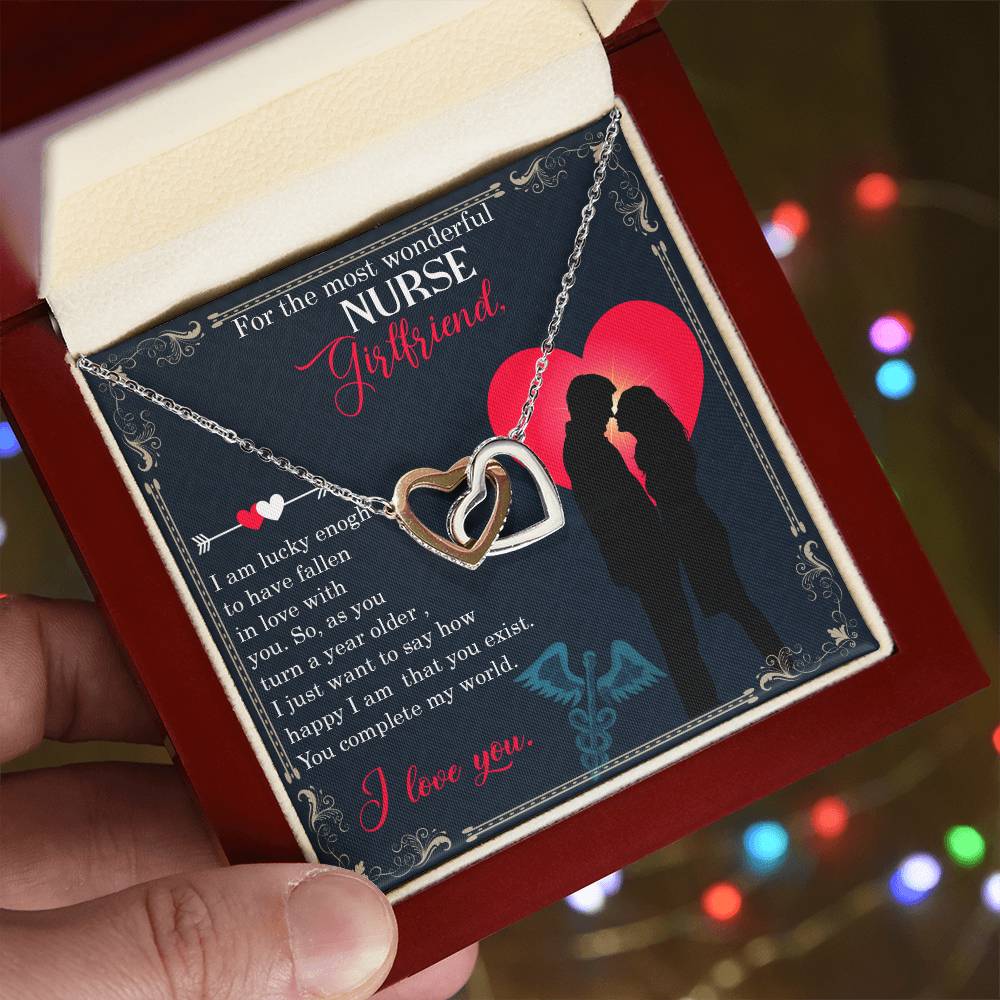 For The Most Wonderful Nurse Girlfriend - Interlocking Heart Necklace Interlocking Hearts Necklace