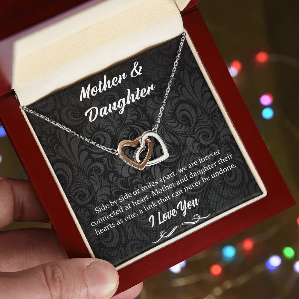 Side By Side Or Miles Apart - Mother & Daughter Interlocking Hearts Necklace
