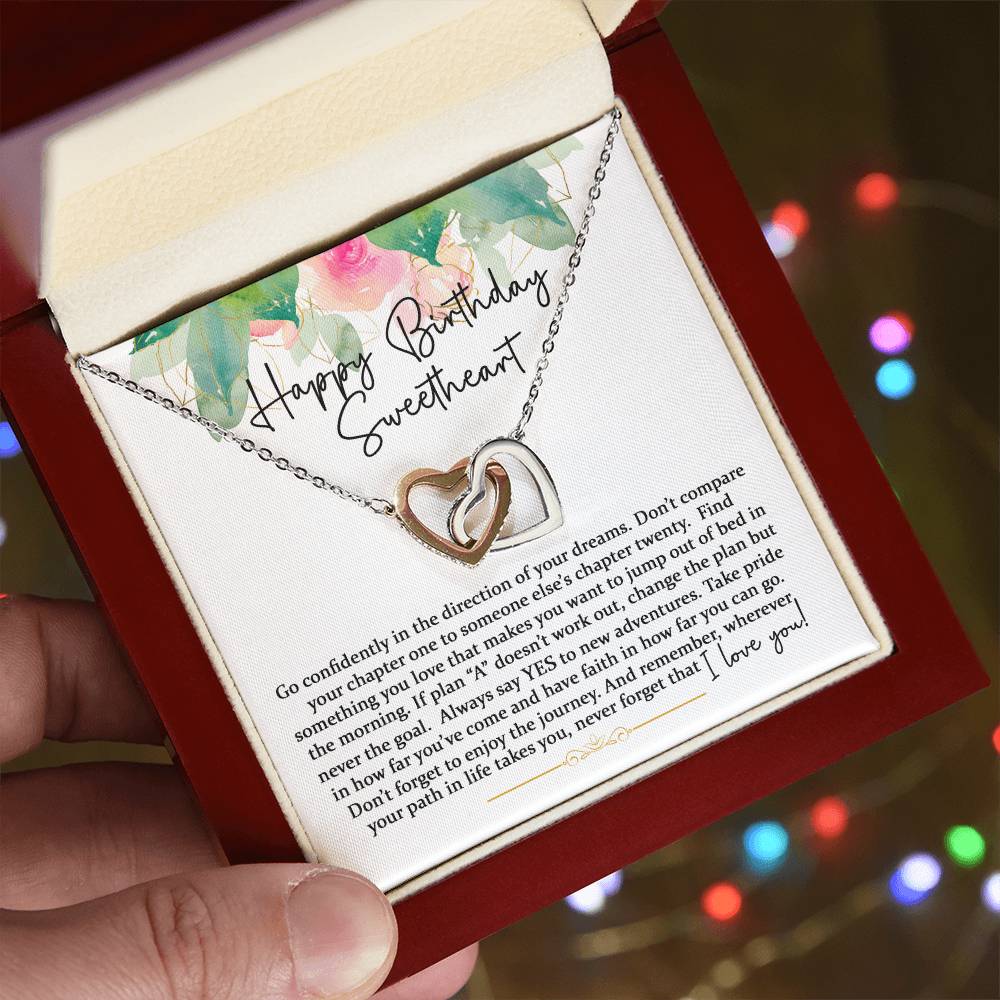 Happy Birthday Sweetheart - Interlocking Hearts - Pink Gold Interlocking Hearts Necklace