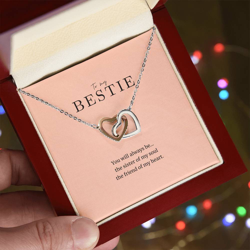 To My Bestie Cubic Zirconia Heart Necklace Interlocking Hearts Necklace