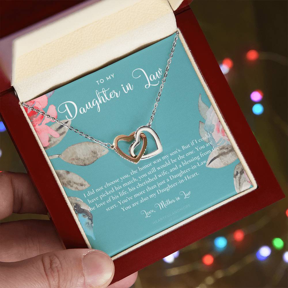 Daughter-In-Law Gift Necklace Wedding Gift Jewelry From Mother-In Law Gift For Bride Daughter-In-Heart Interlocking Hearts Necklace