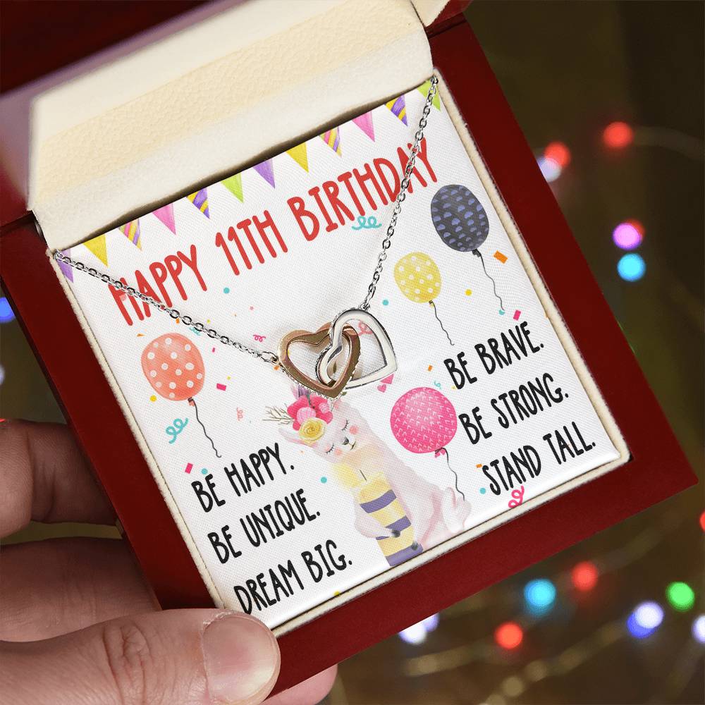 11Th Birthday Necklace Gift For Girl Daughter Birthday Gift For 11 Years Old Teen Birthday Gift Cute Llama Interlocking Hearts Necklace