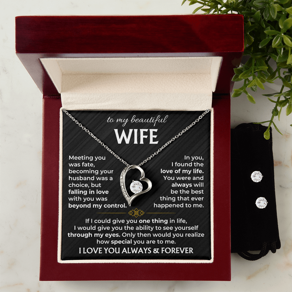 To My Wife - I Love You Always & Forever - Forever Love Necklace & Earring Set