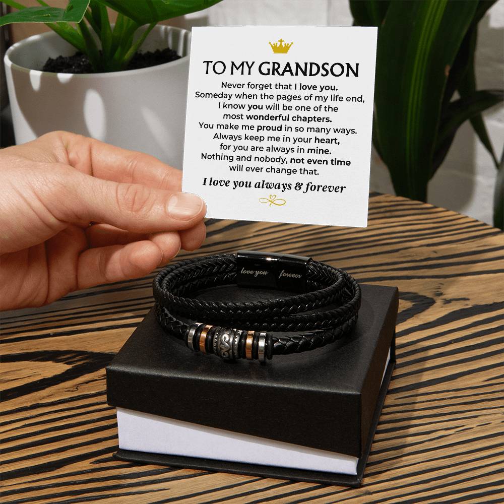 To My Grandson  Love You Forever  Braided Bracelet Gift Set - Ss581 - Love You Forever Bracelet