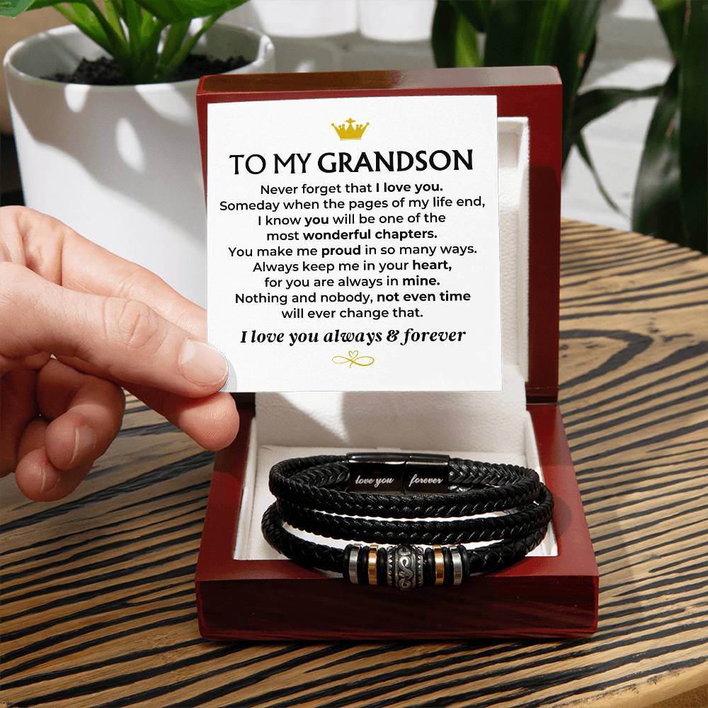 To My Grandson  Love You Forever  Braided Bracelet Gift Set - Ss581 - Love You Forever Bracelet