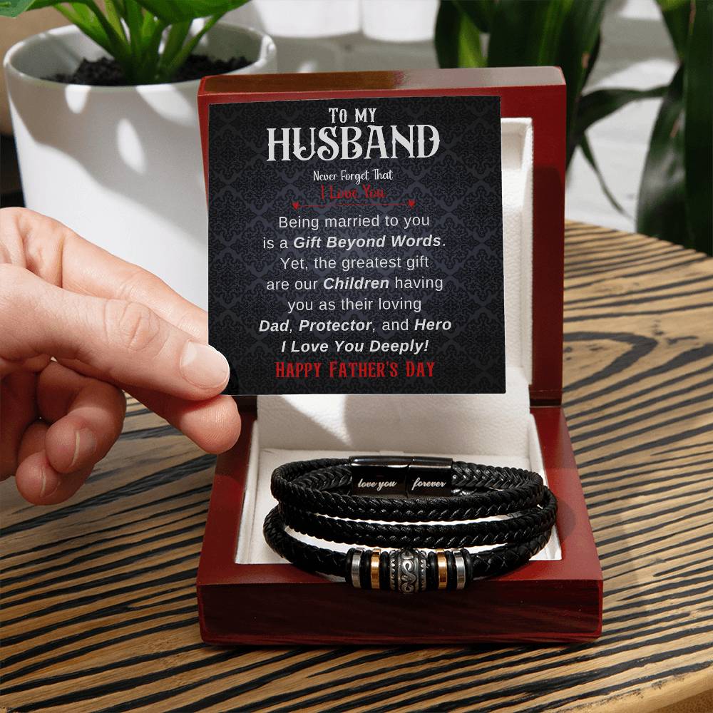 Father Day Gift From Wife, Vegan Leather Bracelet, Dad Gifts From Wife - Love You Forever Bracelet