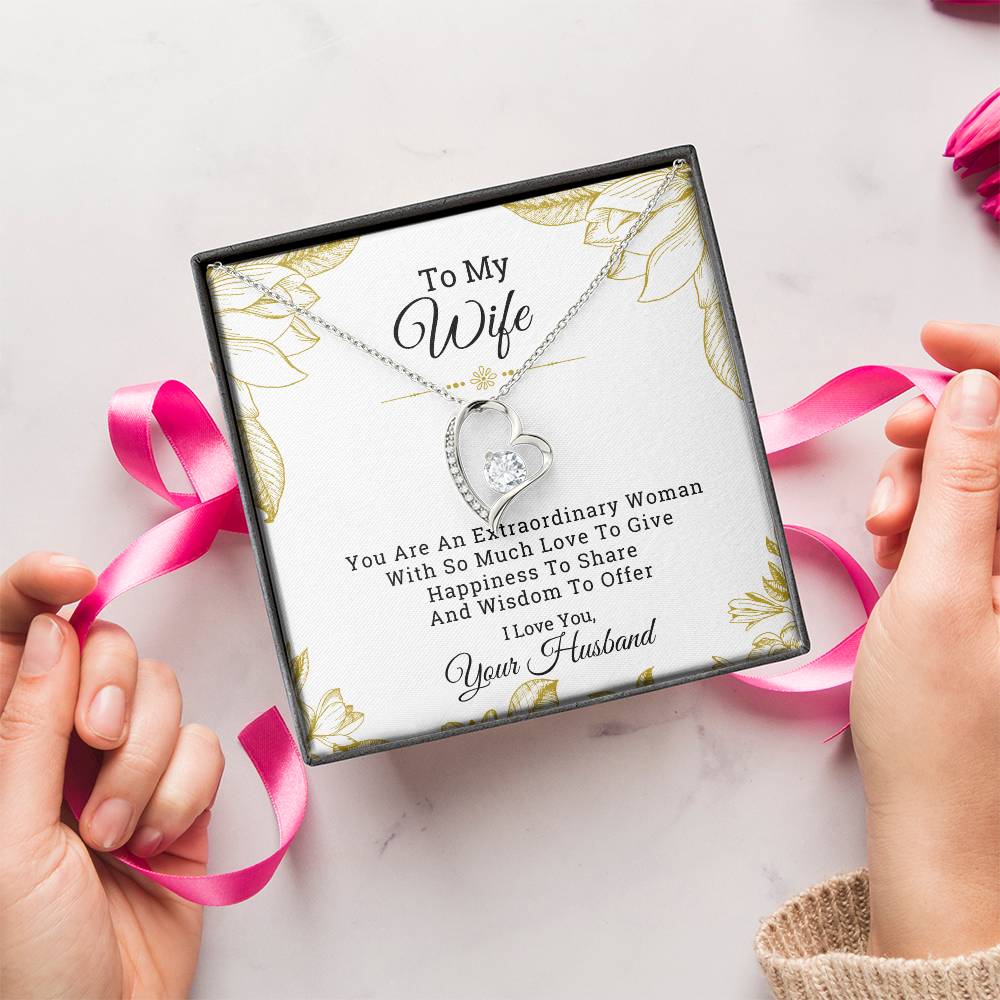 To My Wife Extraordinary Woman I Love You Your Husband Luxury Necklace Gift Set With Message Card & Gift Box Forever Love Necklace