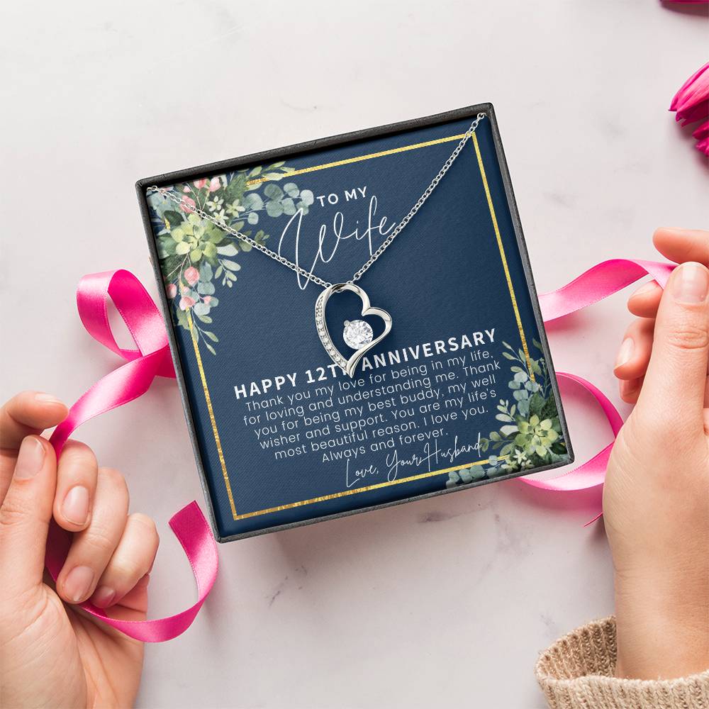 12 Year Anniversary Gift Ideas 12Th Anniversary Gift For Her 12 Year Wedding Anniversary Gift For Wife 12Th Anniversary Gifts Forever Love Necklace