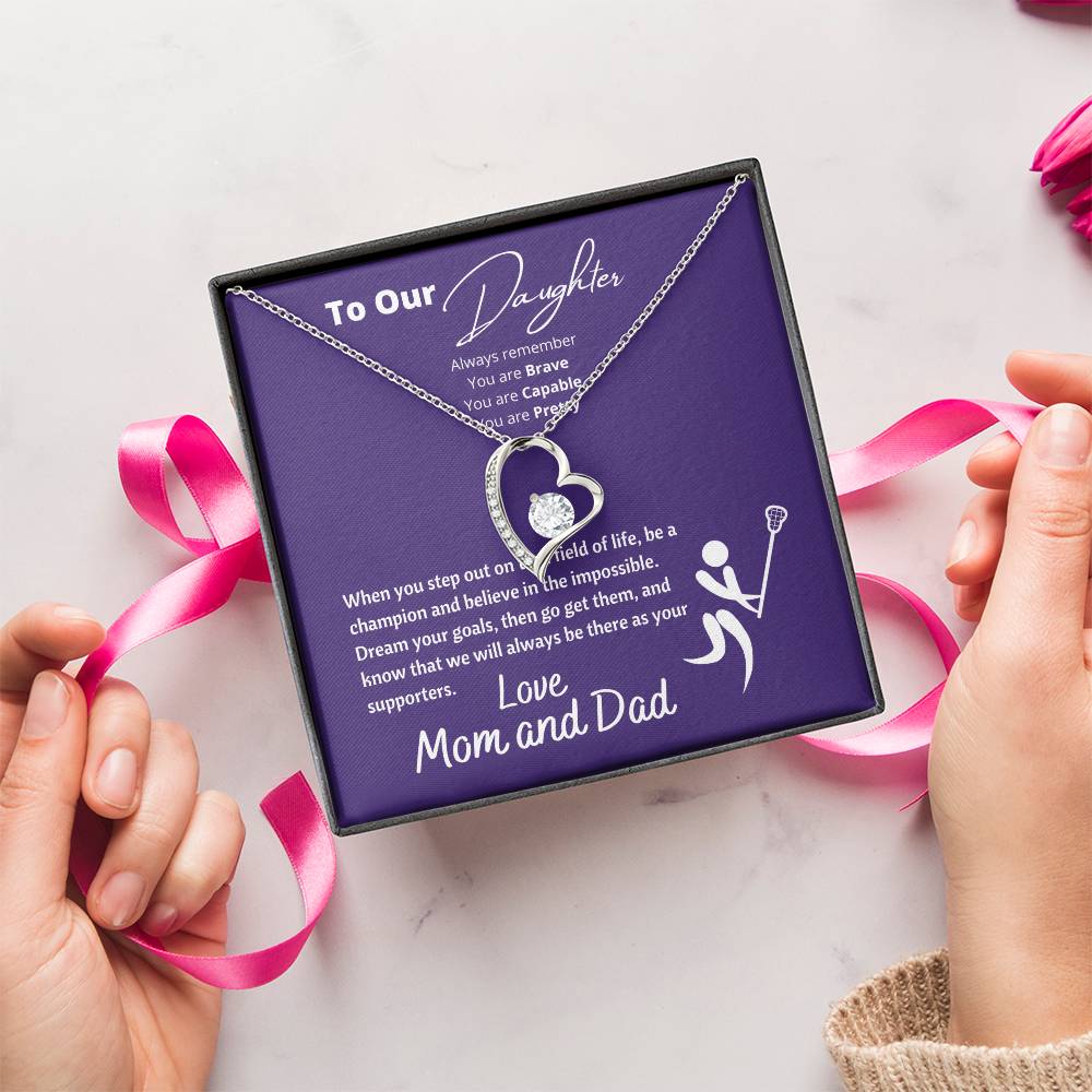 To Our Lacrosse Crazy Daughter - To Our Daughter Necklace From Mom And Dad Gift For Daughter Forever Love Necklace