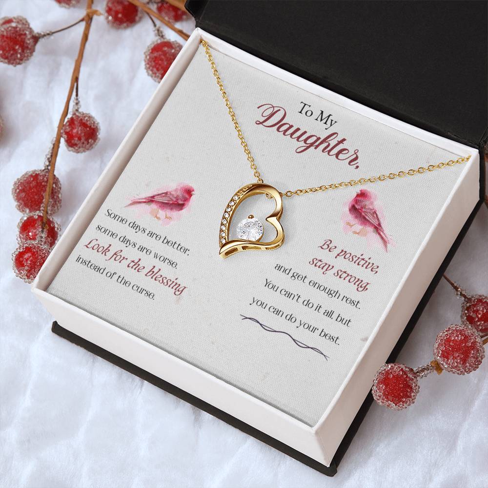 To My Daughter Gift Necklace Inspiring Message 14k White Gold With Round Cut Cubic Zirconia 1 Forever Love Necklace