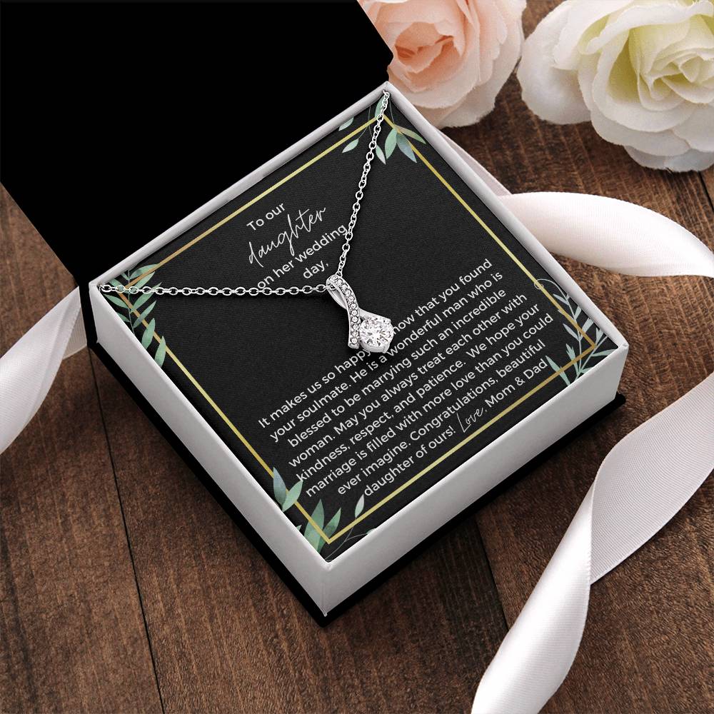 To Bride From Parents Ribbon Drop Necklace  Gold Greenery Alluring Beauty Necklace