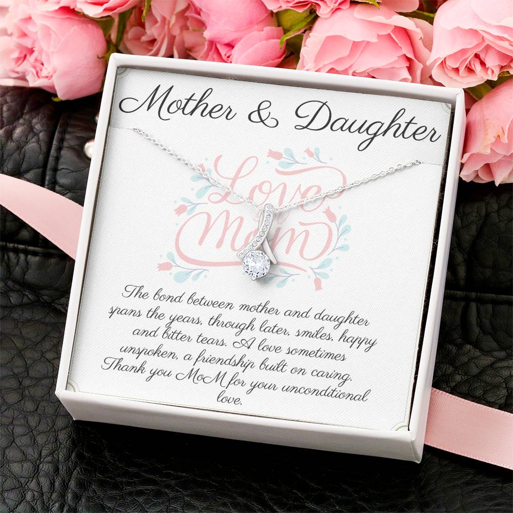 Mother & Daughter 14K White Gold Stainless Alluring Necklace Pendant - Gift From Daughter To Mother - Gift For Mom Alluring Beauty Necklace