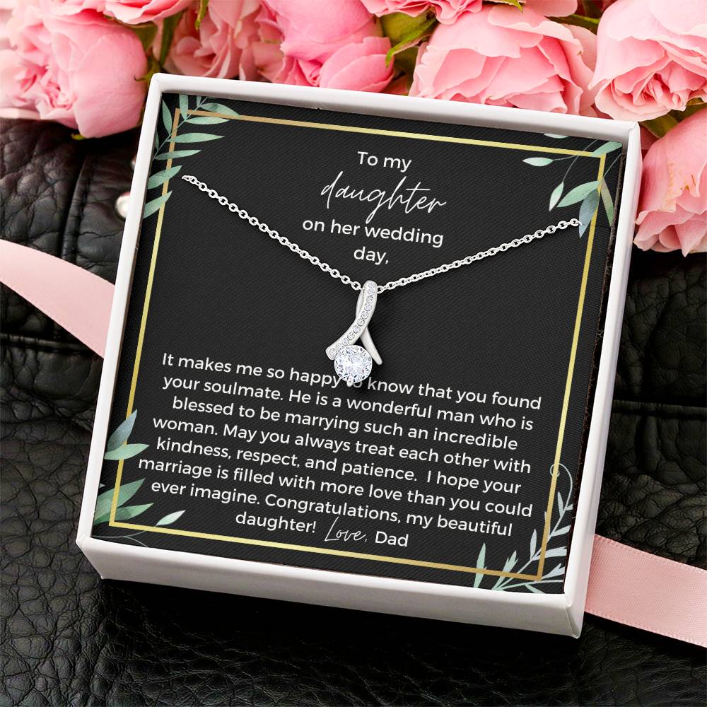 To Bride From Dad Ribbon Drop Necklace  Gold Greenery Alluring Beauty Necklace