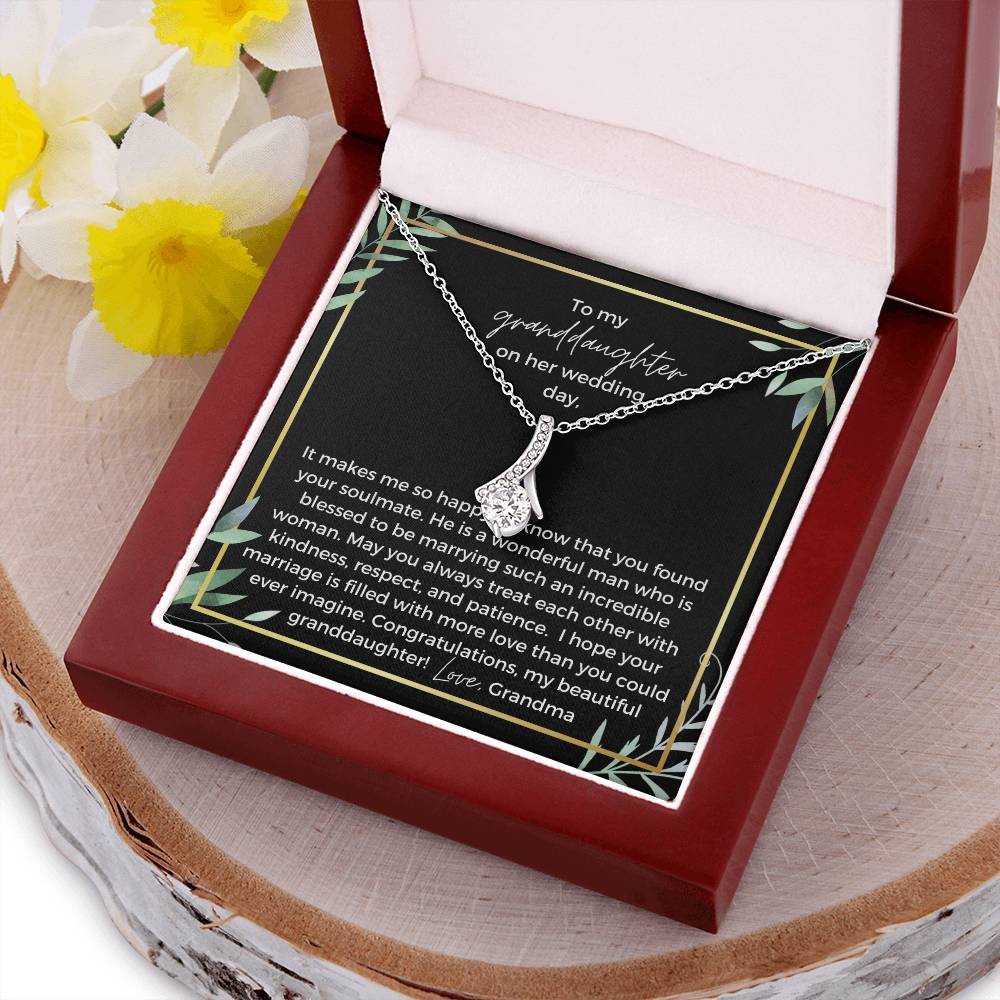 To Bride From Grandma Ribbon Drop Necklace  Gold Greenery Alluring Beauty Necklace