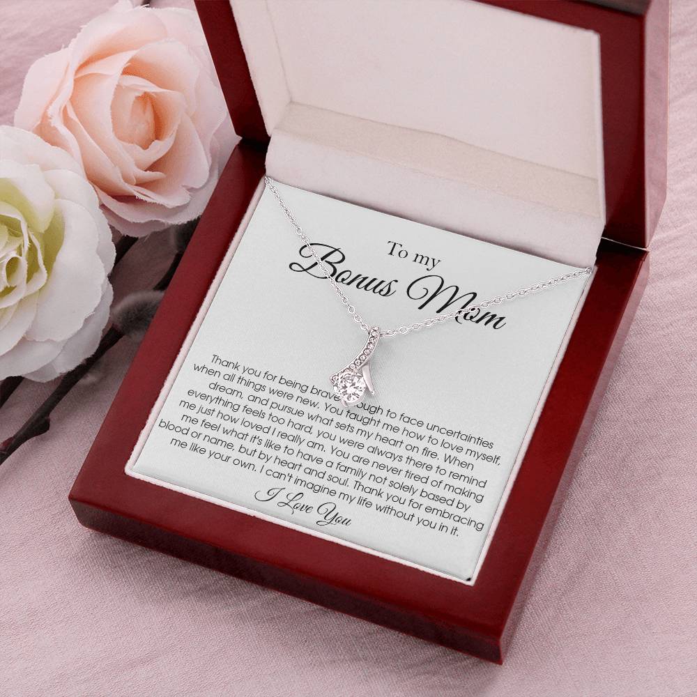 To My Bonus Mom Gift From Daughter Or Son Bonus Mom Necklace Step Mom Gift For Birthday & Mother's Day Unique Message Card To Stepmom Alluring Beauty Necklace