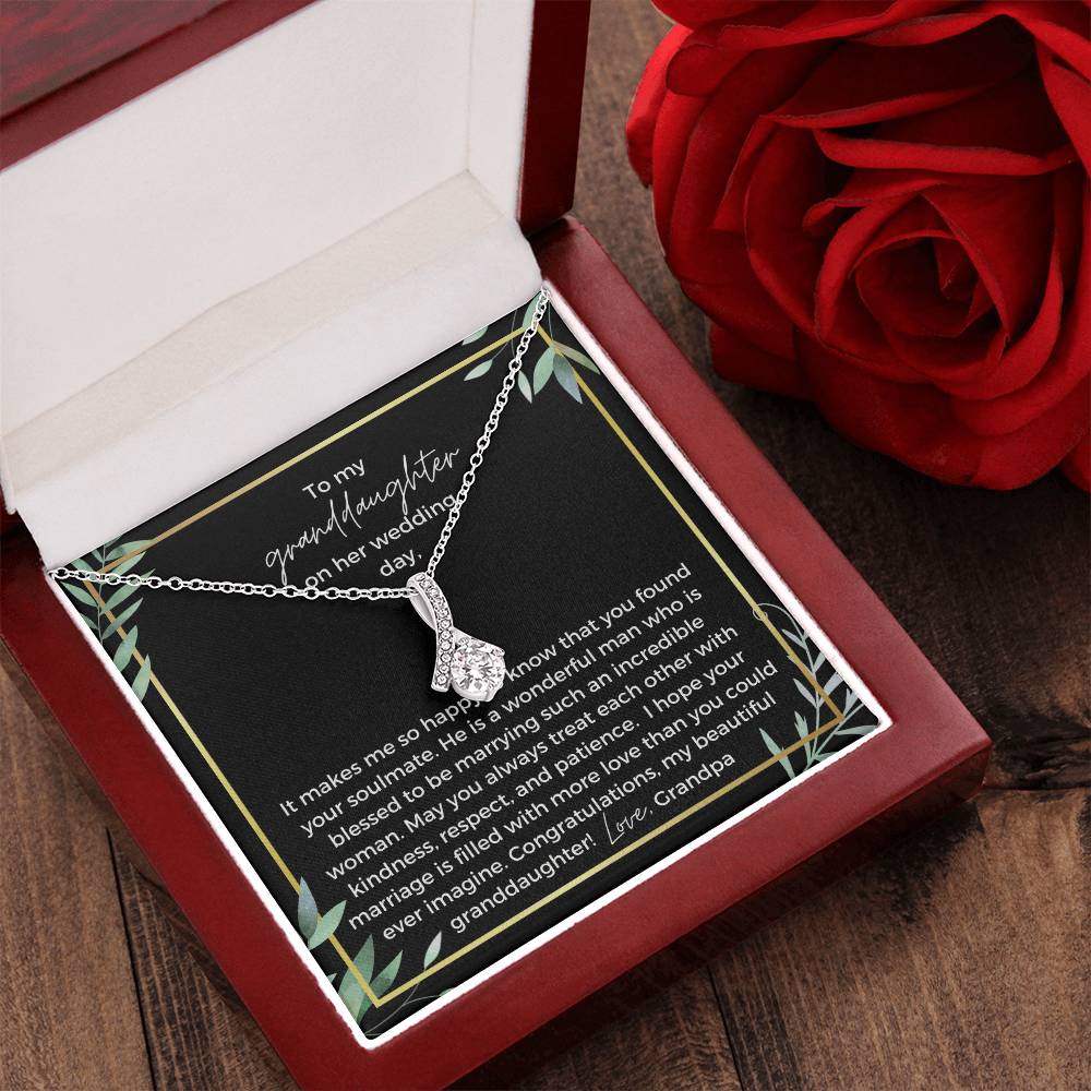 To Bride From Grandpa Ribbon Drop Necklace  Gold Greenery Alluring Beauty Necklace