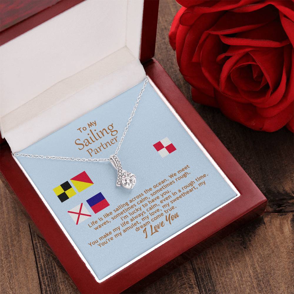 Ribbon Pendant Necklace With Sailing Across The Ocean Message Card Gift For Wife Alluring Beauty Necklace