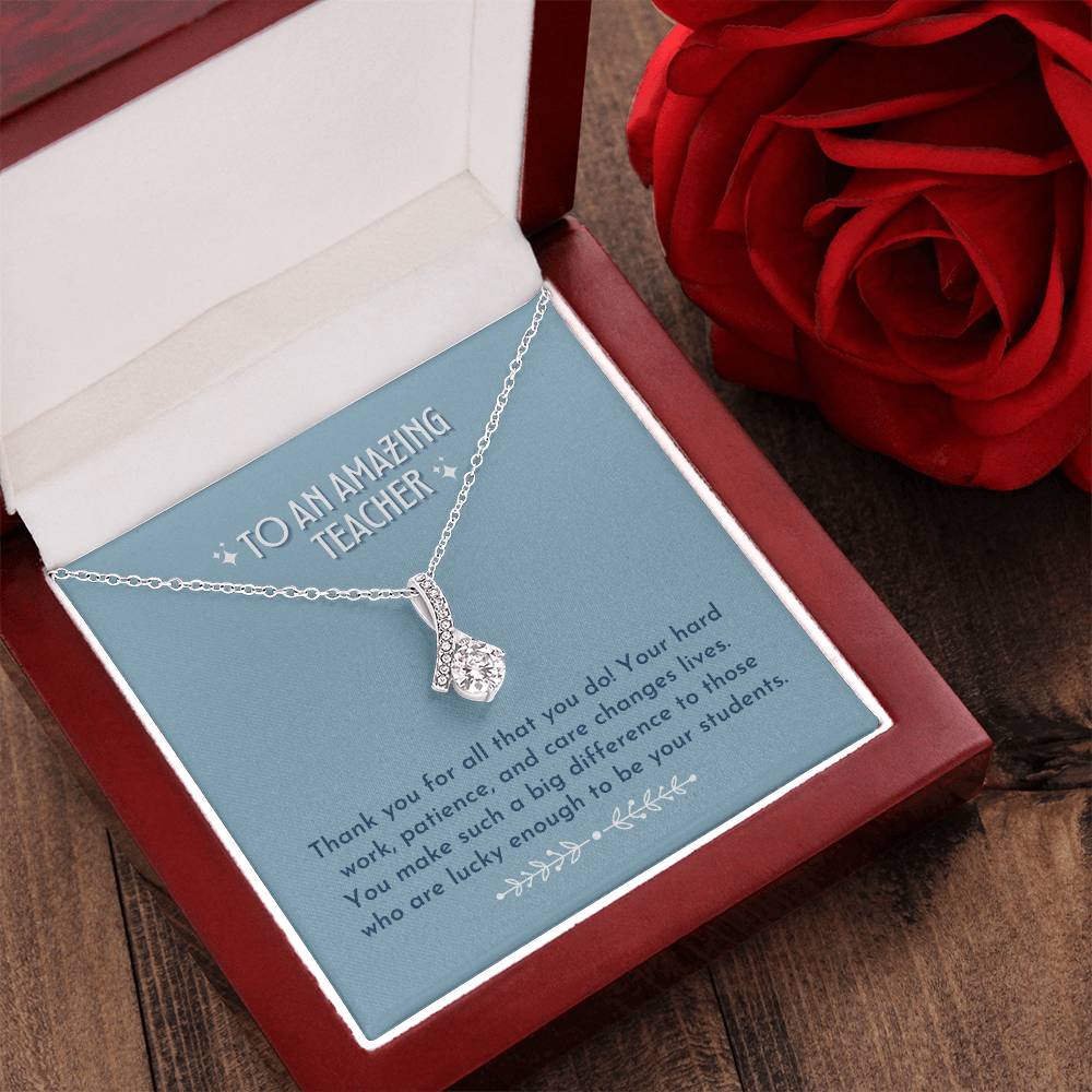 Teacher Ribbon Drop Necklace  Dusty Blue Alluring Beauty Necklace
