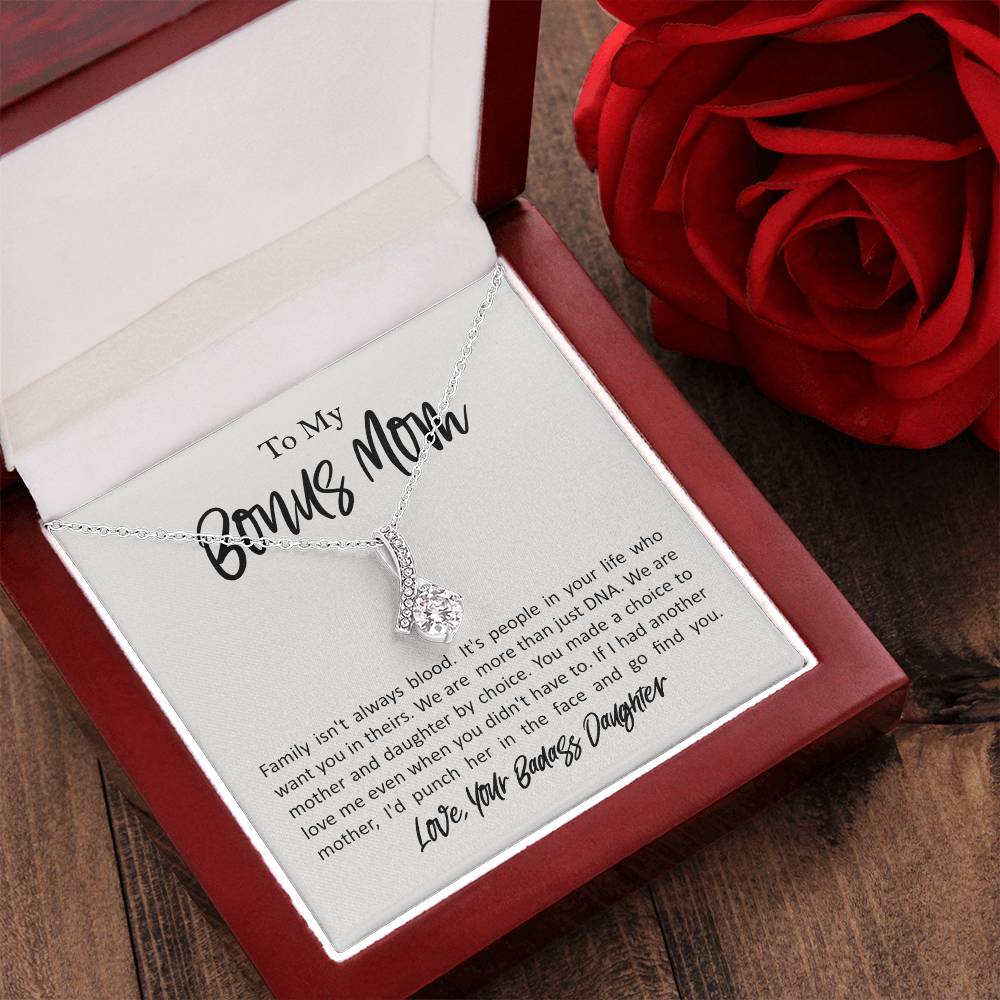 To My Bonus Mom - From Badass Daughter - White Alluring Beauty Necklace