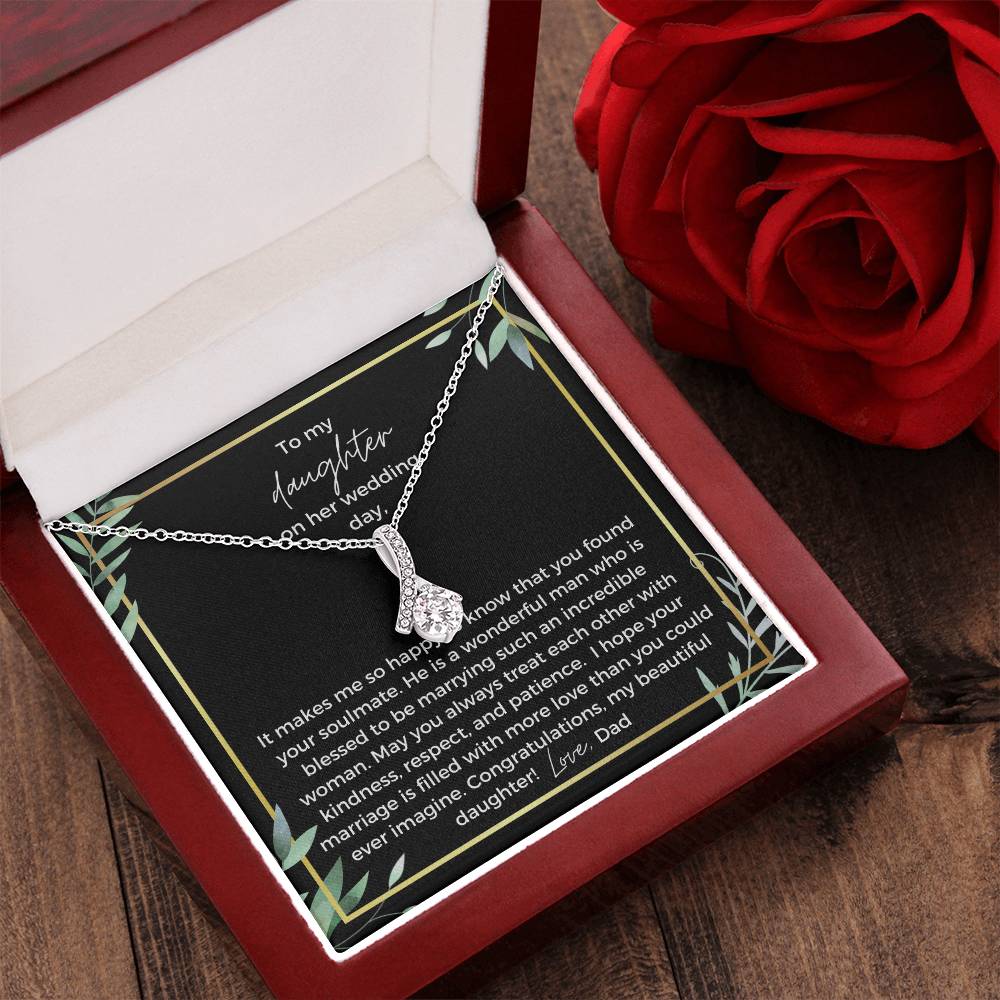 To Bride From Dad Ribbon Drop Necklace  Gold Greenery Alluring Beauty Necklace