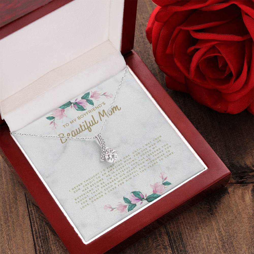 To My Boyfriend's Mom Ribbon Necklace - Christmas Gift For Boyfriends Mom Pendant Necklace Mothers Day Gift For Boyfriends Alluring Beauty Necklace