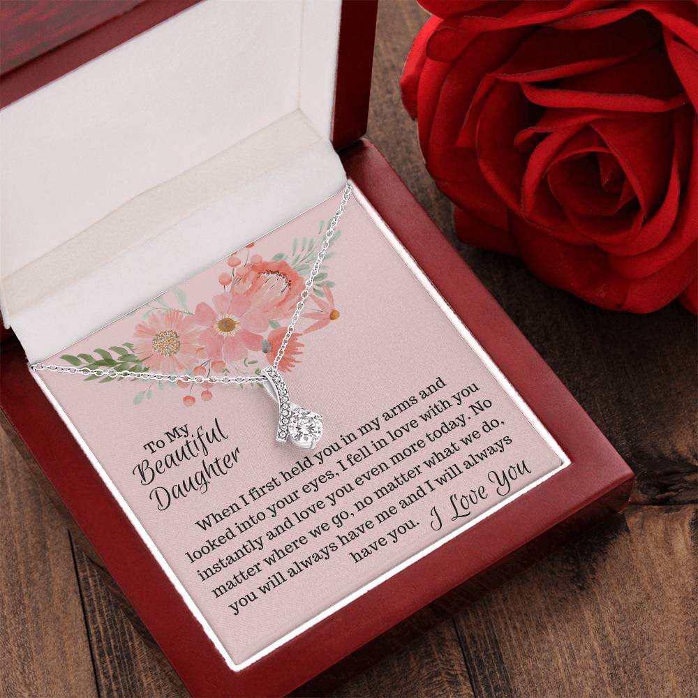 To My Beautiful Daughter- Alluring Beauty In Mahogany Box Alluring Beauty Necklace